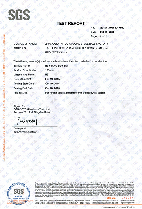SGS-125MM B3-1 Certificate